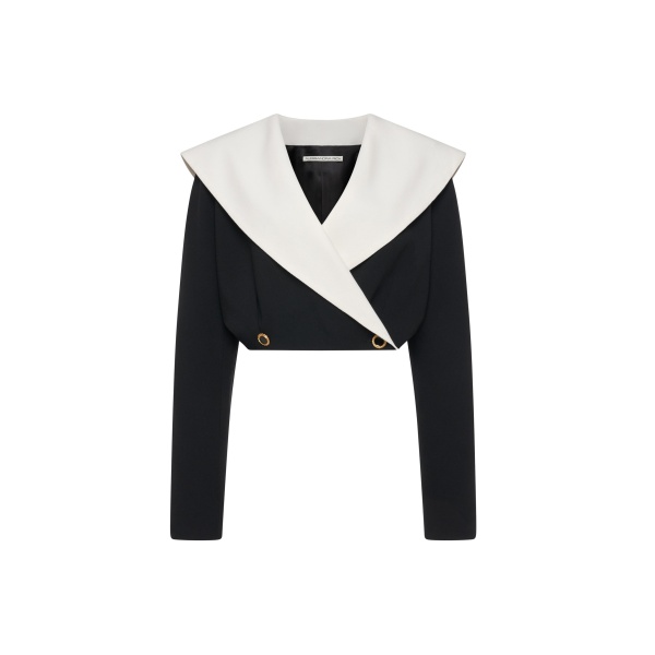 Alessandra Rich Wool Crêpe Cropped Double Breasted Jacket in Black