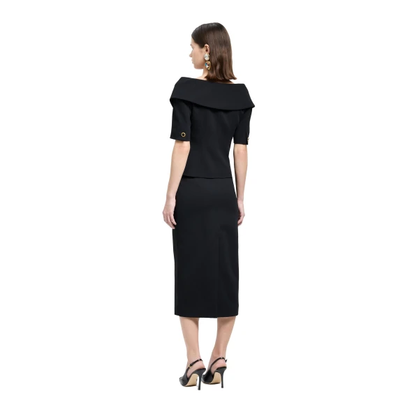 Alessandra Rich Wool Crêpe Midi Skirt in Black, view 4