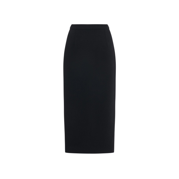 Alessandra Rich Wool Crêpe Midi Skirt in Black
