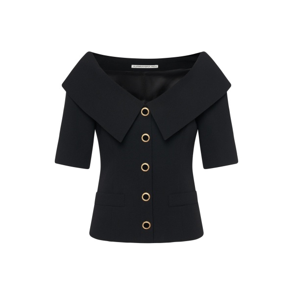 Alessandra Rich Wool Crêpe Off-Shoulder Jacket in Black