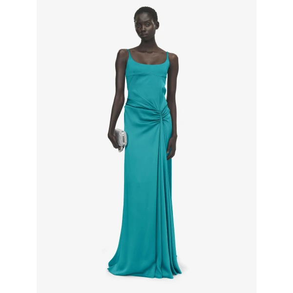 Alexander McQueen Asymmetric Drape Evening Dress in Blue - Dresses - British Luxury Tailoring at Coveti