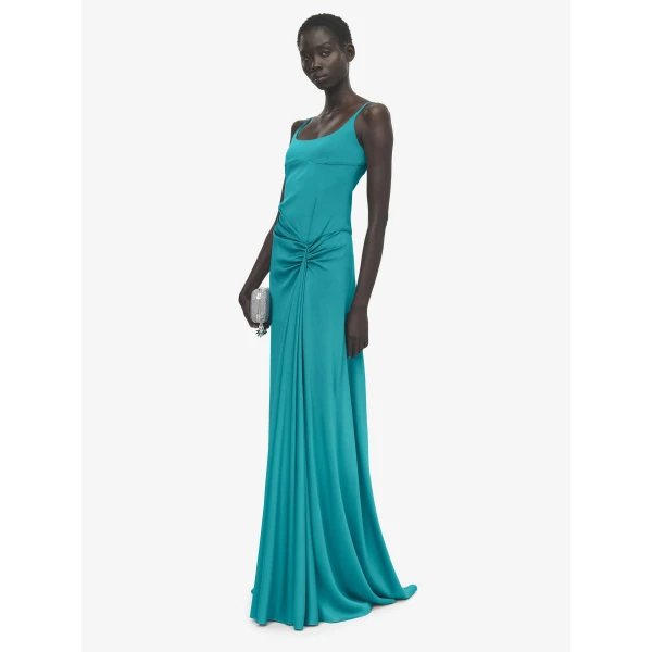 Alexander McQueen Asymmetric Drape Evening Dress in Blue - Dresses - British Luxury Tailoring at Coveti