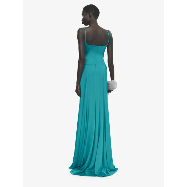 Alexander McQueen Asymmetric Drape Evening Dress in Blue - Dresses - British Luxury Tailoring at Coveti