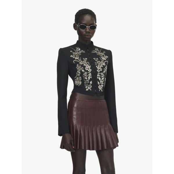 Alexander McQueen Floral Embroidery Cropped Jacket - Jackets - British Luxury Tailoring at Coveti