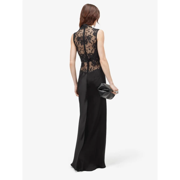 Alexander McQueen Floral Lace Evening Dress in Black - Dresses - British Luxury Tailoring at Coveti