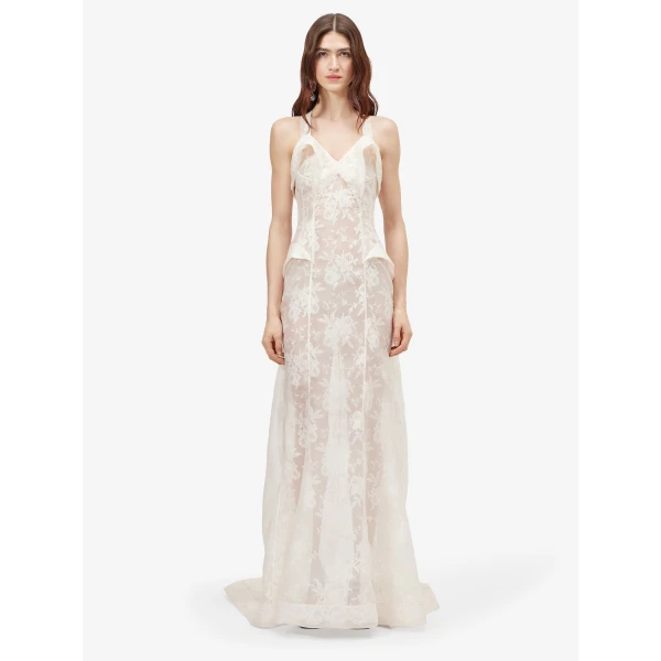 Alexander McQueen Floral Lace Evening Dress in Pink - Dresses - British Luxury Tailoring at Coveti