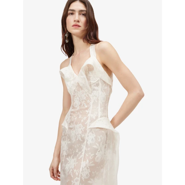 Alexander McQueen Floral Lace Evening Dress in Pink - Dresses - British Luxury Tailoring at Coveti