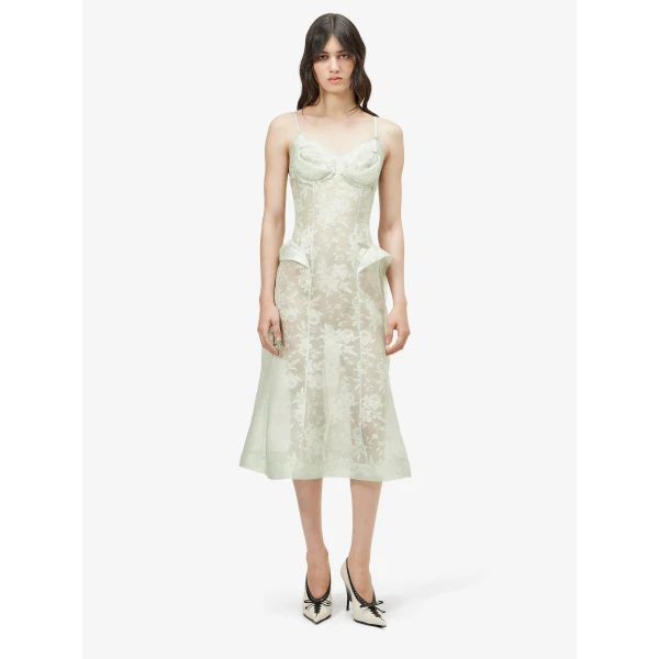 Alexander McQueen Floral Lace Midi Dress - Dresses - British Luxury Tailoring at Coveti