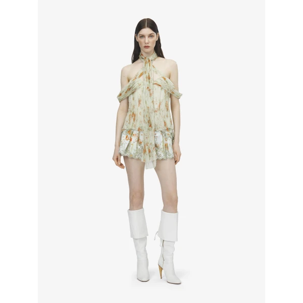 Alexander McQueen Floral Pleated Top - Tops - British Luxury Tailoring at Coveti