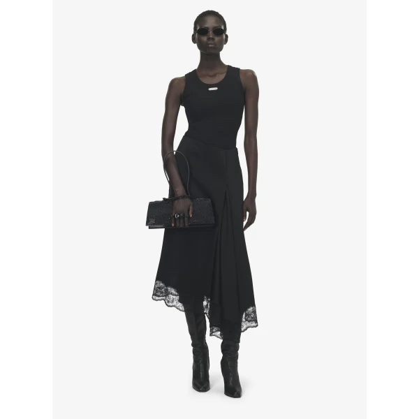 Alexander McQueen Lace Hem Asymmetric Midi Skirt - Skirts - British Luxury Tailoring at Coveti