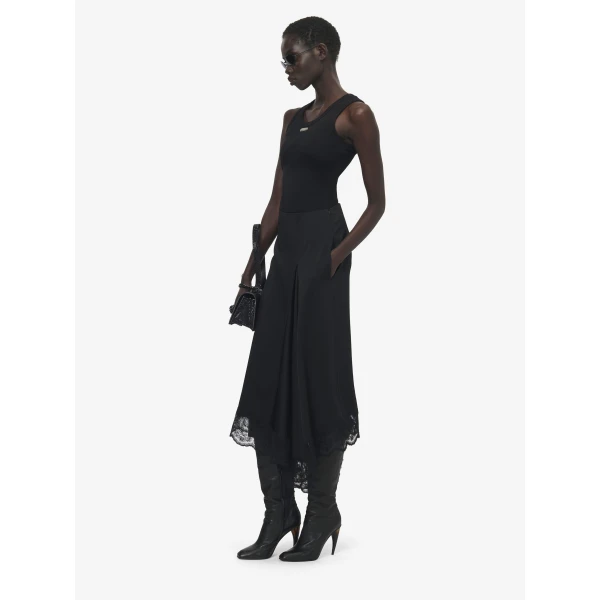Alexander McQueen Lace Hem Asymmetric Midi Skirt - Skirts - British Luxury Tailoring at Coveti