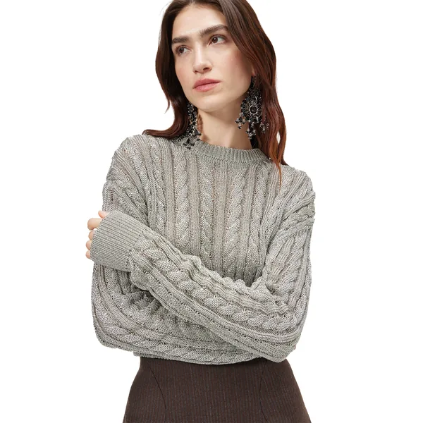 Alexander McQueen Metallic Cable Knit Jumper - Knitwear - British Luxury Tailoring at Coveti
