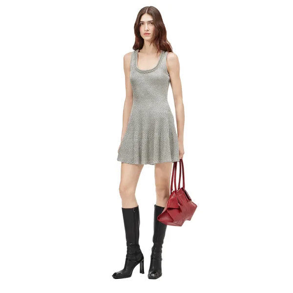 Alexander McQueen Metallic Knit Mini Dress - Dresses - British Luxury Tailoring at Coveti