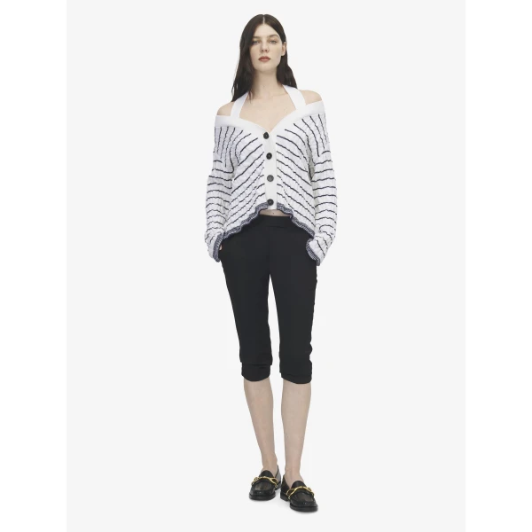 Alexander McQueen Off-the-shoulder Striped Cardigan - Knitwear - British Luxury Tailoring at Coveti