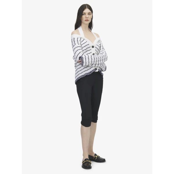 Alexander McQueen Off-the-shoulder Striped Cardigan - Knitwear - British Luxury Tailoring at Coveti