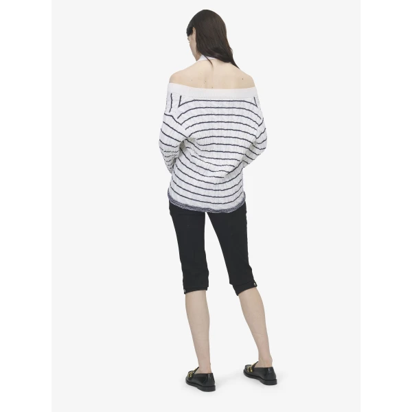 Alexander McQueen Off-the-shoulder Striped Cardigan - Knitwear - British Luxury Tailoring at Coveti