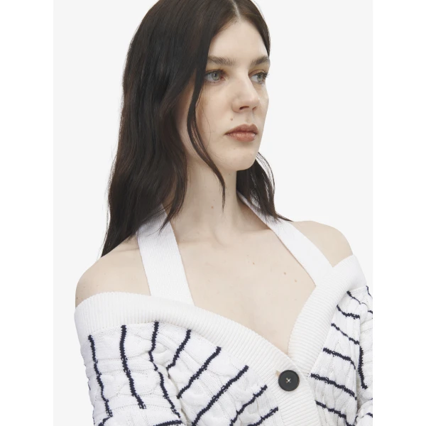 Alexander McQueen Off-the-shoulder Striped Cardigan - Knitwear - British Luxury Tailoring at Coveti