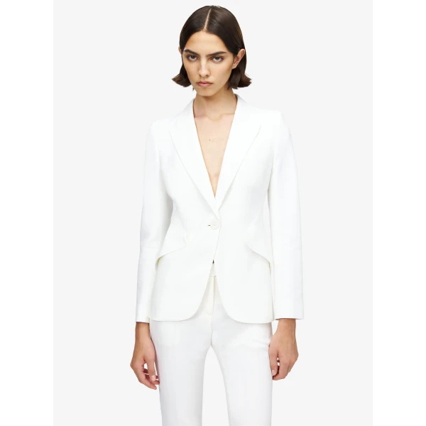 Alexander McQueen Peak Shoulder Leaf Crepe Jacket - Jackets - British Luxury Tailoring at Coveti