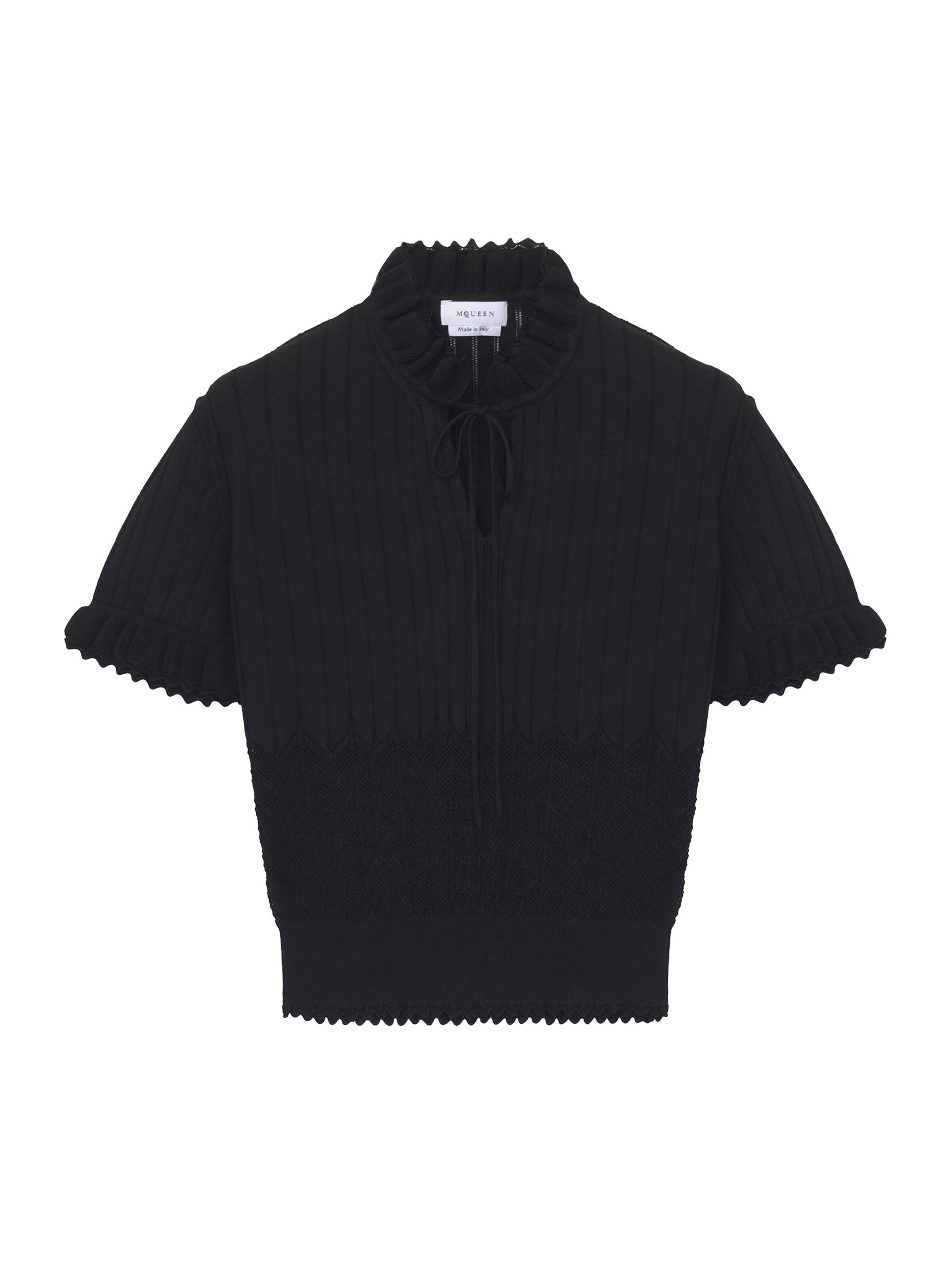 Alexander McQueen Pointelle Knit Top in Black - Knitwear - British Luxury Tailoring at Coveti Alexander McQueen Pointelle Knit Top in Black - Knitwear - British Luxury Tailoring at Coveti