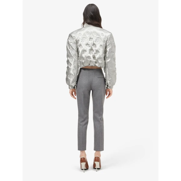 Alexander McQueen Rose Quilted Cropped Bomber Jacket - Jackets - British Luxury Tailoring at Coveti