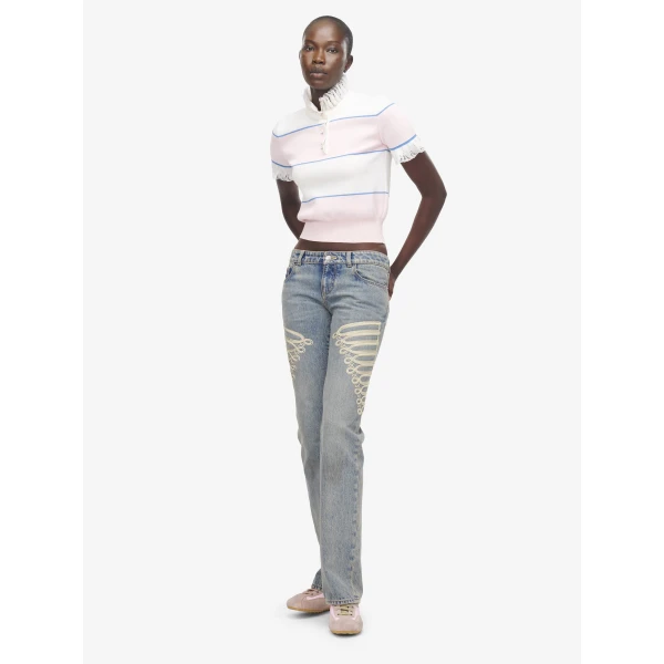 Alexander McQueen Ruffle Trim Striped Top - Knitwear - British Luxury Tailoring at Coveti