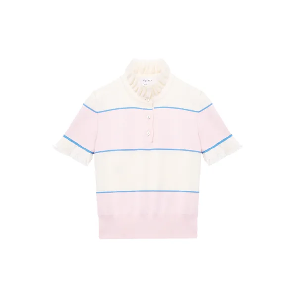 Alexander McQueen Ruffle Trim Striped Top - Knitwear - British Luxury Tailoring at Coveti