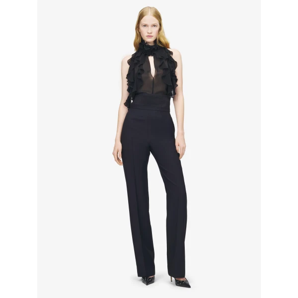 Alexander McQueen Ruffled Top in Black - Tops - British Luxury Tailoring at Coveti