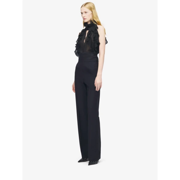Alexander McQueen Ruffled Top in Black - Tops - British Luxury Tailoring at Coveti