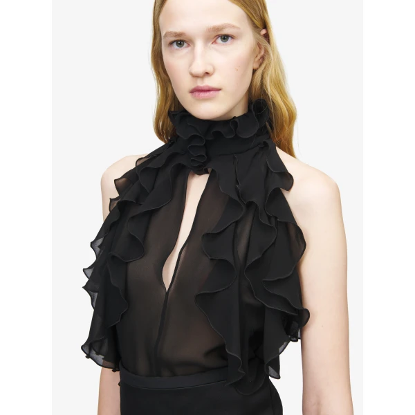 Alexander McQueen Ruffled Top in Black - Tops - British Luxury Tailoring at Coveti