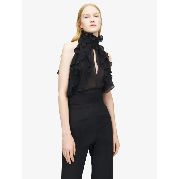 Alexander McQueen Ruffled Top in Black - Tops - British Luxury Tailoring at Coveti