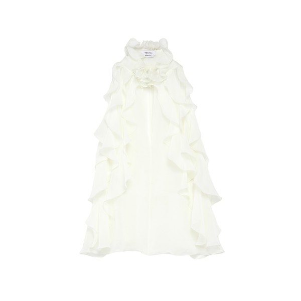 Alexander McQueen Ruffled Top in Cream - Tops - British Luxury Tailoring at Coveti