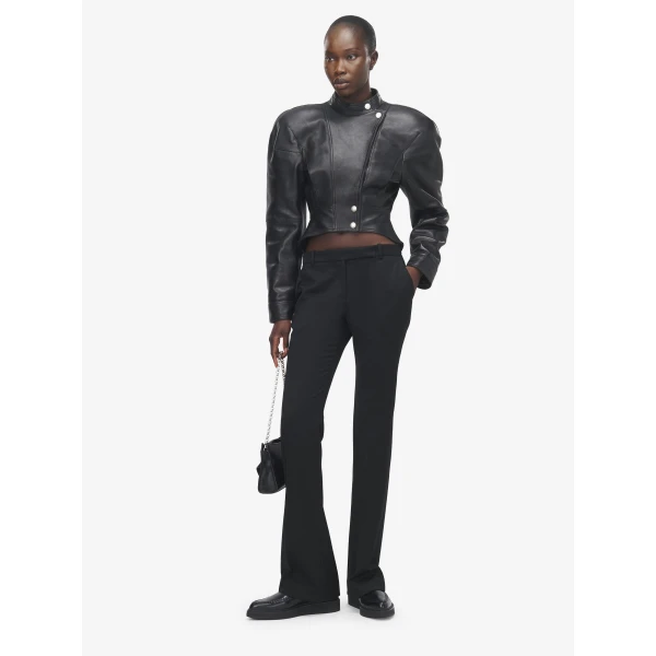Alexander McQueen Sculpted Shoulder Leather Jacket - Jackets - British Luxury Tailoring at Coveti