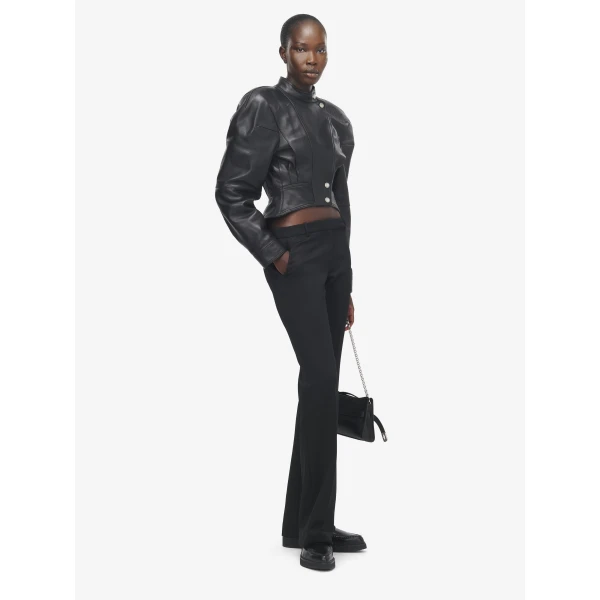 Alexander McQueen Sculpted Shoulder Leather Jacket - Jackets - British Luxury Tailoring at Coveti