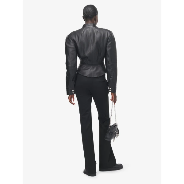 Alexander McQueen Sculpted Shoulder Leather Jacket - Jackets - British Luxury Tailoring at Coveti