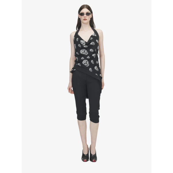 Alexander McQueen Skull Print Asymmetric Top - Tops - British Luxury Tailoring at Coveti