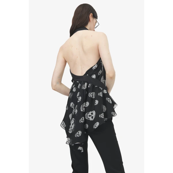 Alexander McQueen Skull Print Asymmetric Top - Tops - British Luxury Tailoring at Coveti