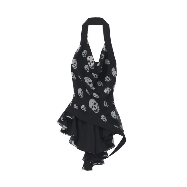 Alexander McQueen Skull Print Asymmetric Top - Tops - British Luxury Tailoring at Coveti