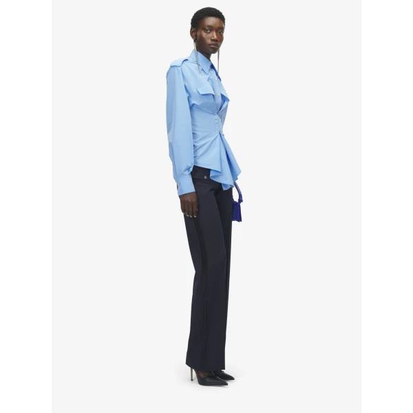 Alexander McQueen Straight Leg Trousers in Navy - Pants - British Luxury Tailoring at Coveti