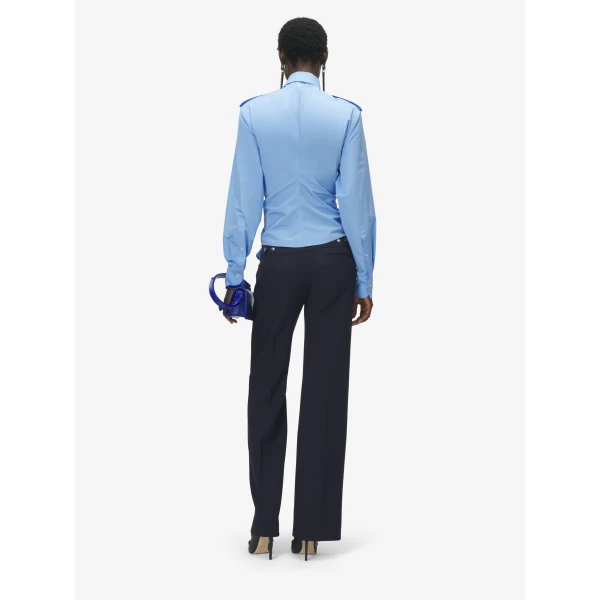 Alexander McQueen Straight Leg Trousers in Navy - Pants - British Luxury Tailoring at Coveti