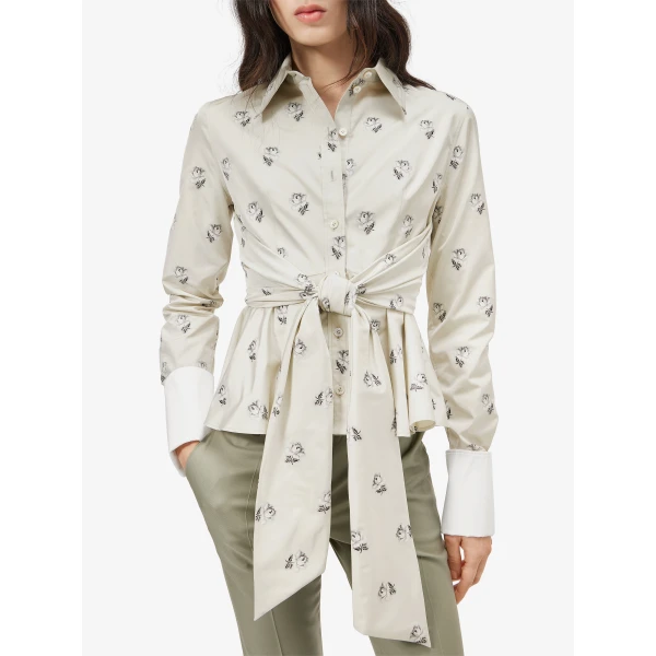 Alexander McQueen Taffeta Rose Jacquard Self-tie Shirt - Tops - British Luxury Tailoring at Coveti