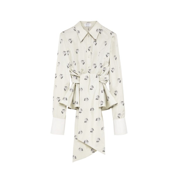 Alexander McQueen Taffeta Rose Jacquard Self-tie Shirt - Tops - British Luxury Tailoring at Coveti