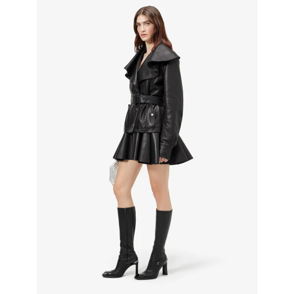 Alexander McQueen Waterfall Collar Leather Jacket - Jackets - British Luxury Tailoring at Coveti