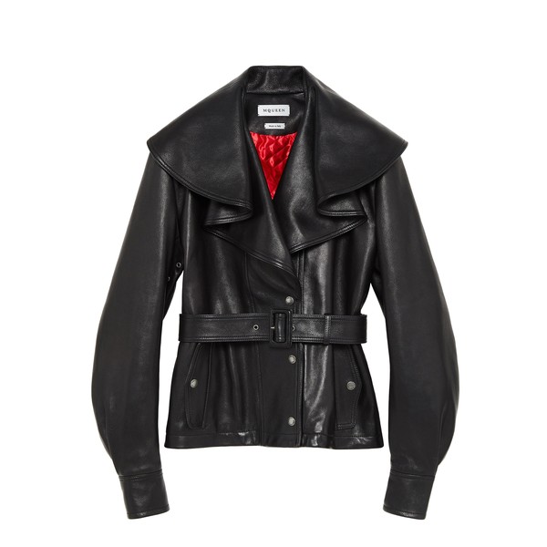 Alexander McQueen Waterfall Collar Leather Jacket - Jackets - British Luxury Tailoring at Coveti