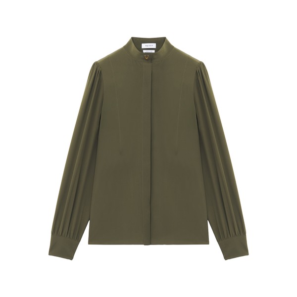 Alexander McQueen Wishbone Silk Shirt in Green - Tops - British Luxury Tailoring at Coveti