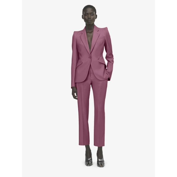 Alexander McQueen Wool Gabardine Cigarette Trousers in Pink - Pants - British Luxury Tailoring at Coveti