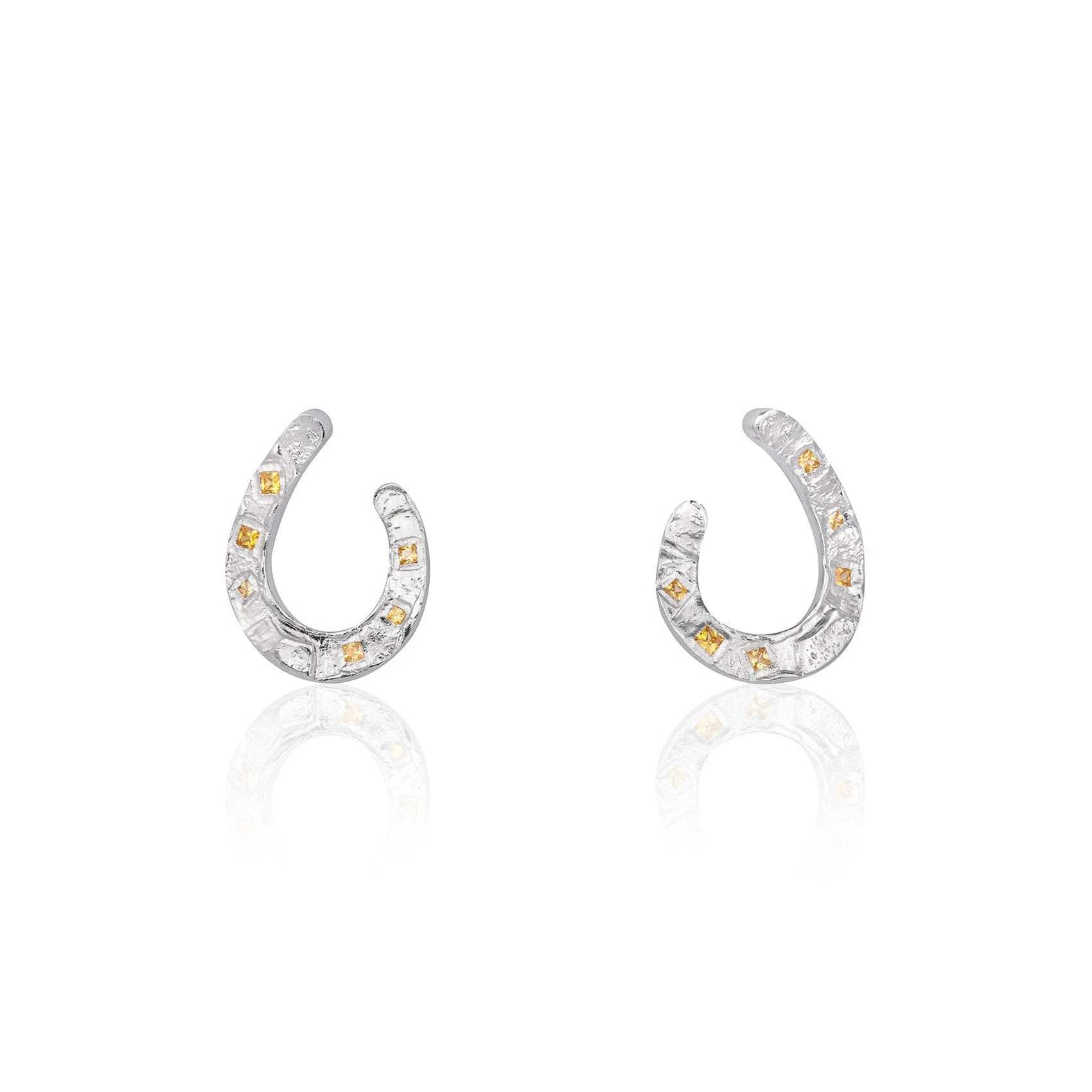 Alexandra Hakim Silver Horseshoe Earrings in Silver with Yellow Gems | Buy Earrings at Coveti Alexandra Hakim Silver Horseshoe Earrings