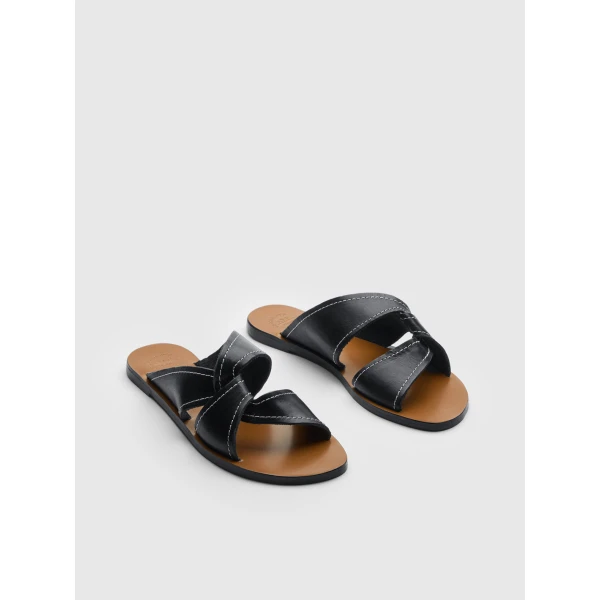 ATP Atelier Allai in Black Contrast Stitch Flat Sandals Black