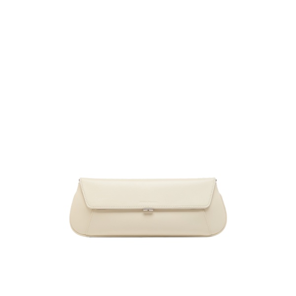 Amina Muaddi Ami Clutch in Almond Nappa
