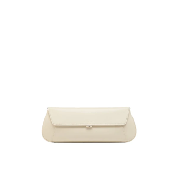 Amina Muaddi Ami Clutch in Almond Nappa