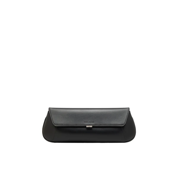 Amina Muaddi Ami Clutch in Black Nappa